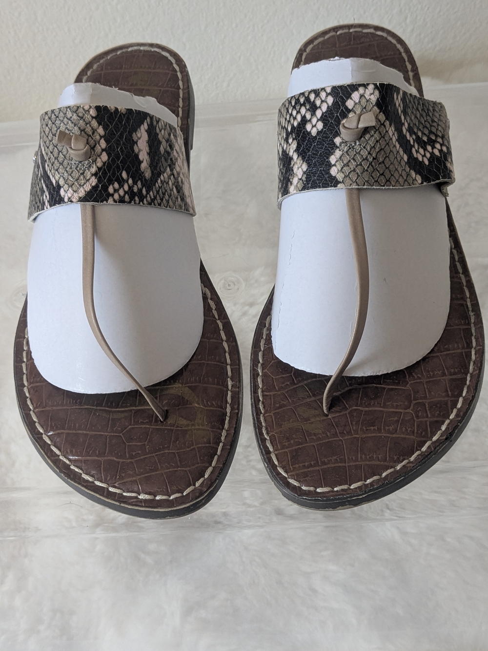 Sam Edelman Gigi Thong Sandals Snake Print Leather Brown Flat Size 9 - Picture 4 of 14